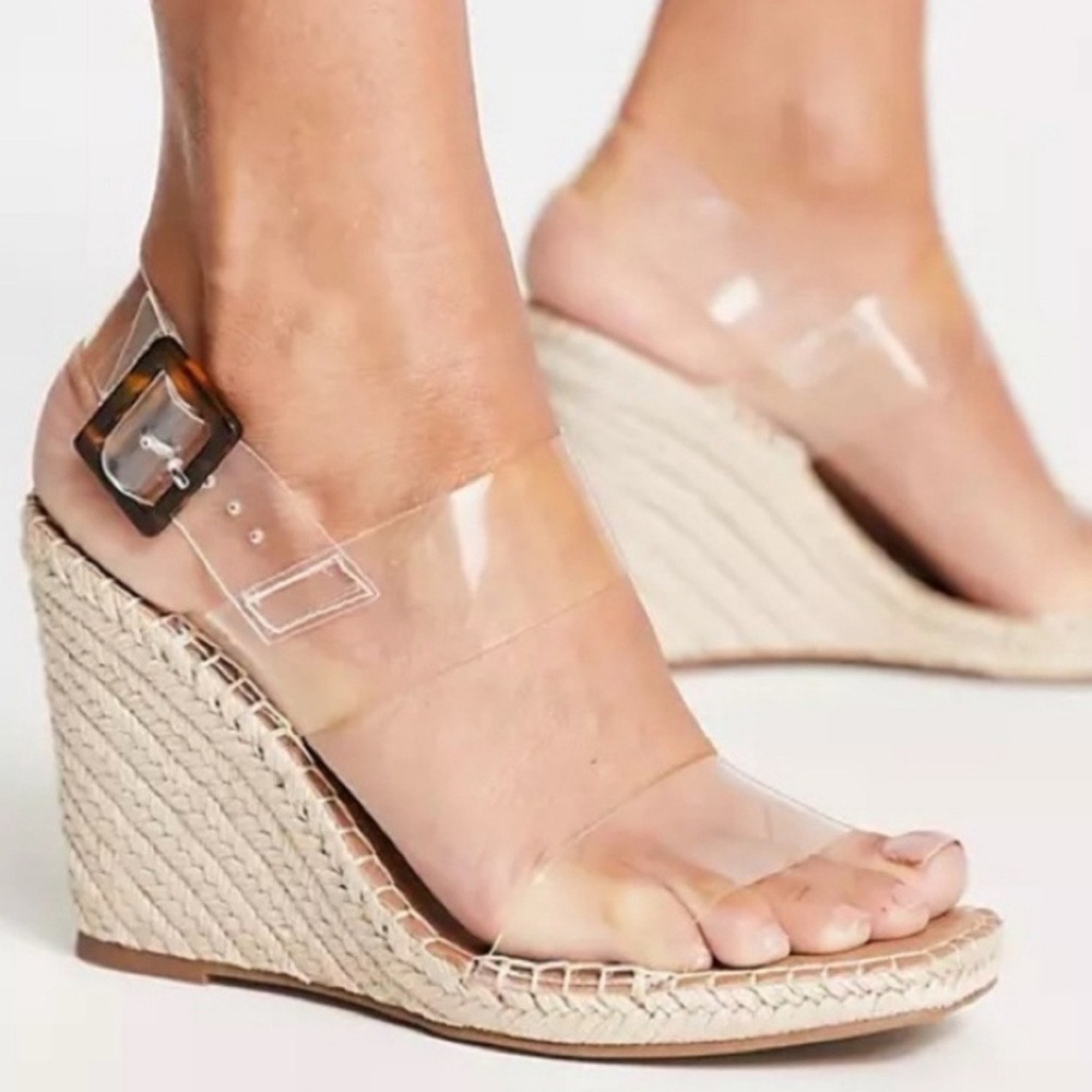Steve Madden Meridian Clear Strappy Espadrille Wedge sandals, Size 7, New in Box